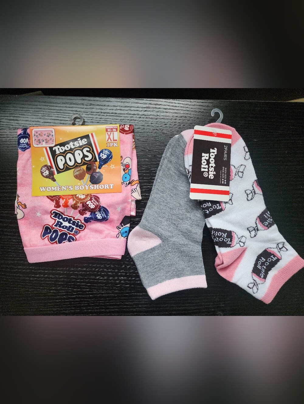 Tootsie Roll Women's Boyshort & Crew Socks Set Pink & Gray Size XL NWT